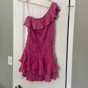 One Shoulder Smocked Ruffle Dress Hot pink magenta